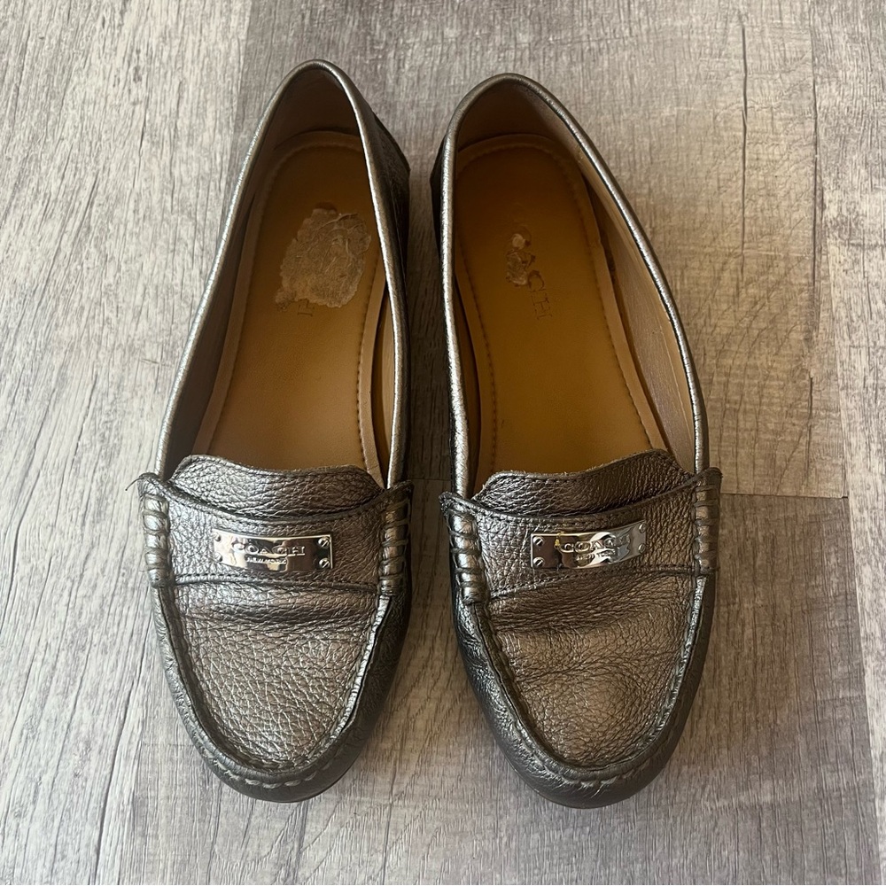 Coach Metallic Silver Loafers